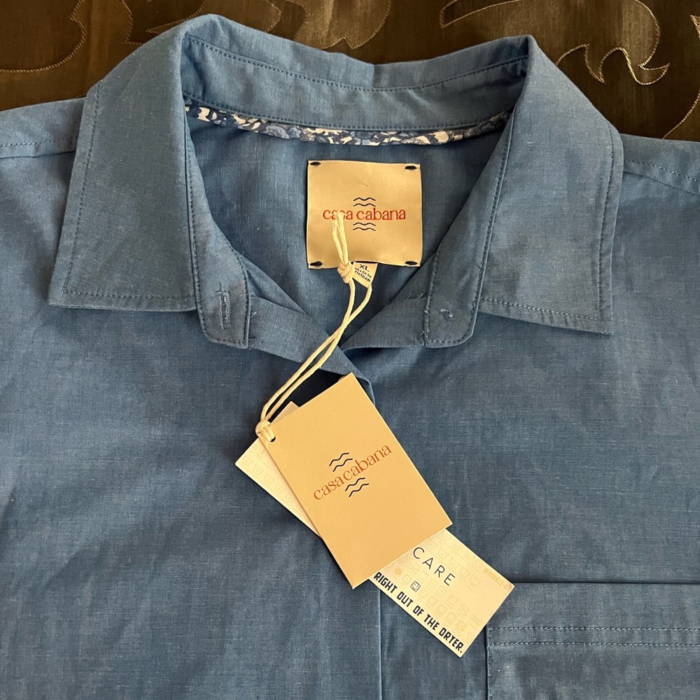 NWT Casa Cabana Solid Blue Cotton Blend Men's Button-Up Casual Long Slv Shirt XL - Picture 10 of 12